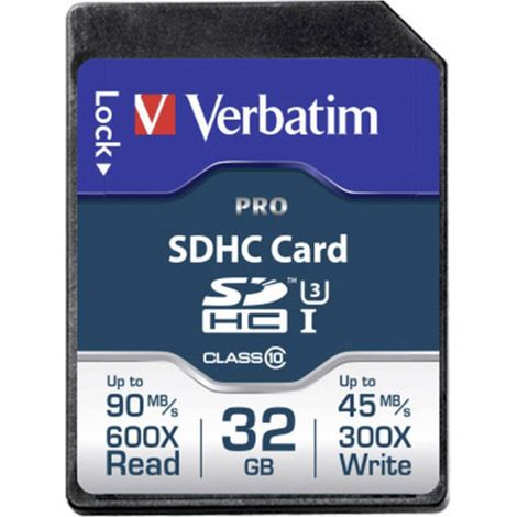 Verbatim Carte memoire Pro U3 SDHC - 32 Go - Carte SD pour l'enregistrement de videos 4K en Ultra HD - Spefification UHS de classe 3 - noire - pour appareil photo et PC et autres (1/3)