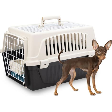 Panier de Transport Chat Chien, Caisse de Transport Chat et Chiens jusqu'à 5 Kg, Porte en Fer Plastifié, Toit Ouvrable, avec Coussin et Gamelle, 32,5 x 48 x h 29 cm, Noir (1/5)