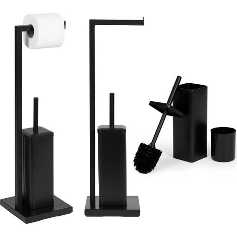 Bathroom Stand with Toilet Paper Holder and Brush, Black (1/5)