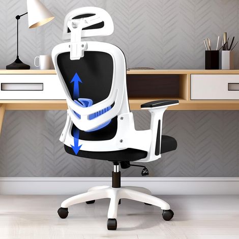 Chaise de Bureau Ergonomique, Fauteuil Bureau avec Support Lombaire, Dossier et Appui-tête Réglables, Siege en Maille Respirante Convient à la Maison Bureau,Lecture (1/5)