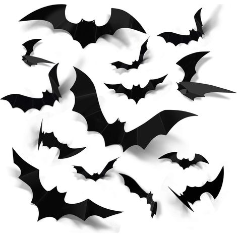 Decorazioni di Halloween a forma di pipistrello 3D, 120 pezzi, 4 misure, adesivi realistici in PVC a forma di pipistrello horror per finestre, adesivi murali per la casa fai da te, bagno, interni (1/5)