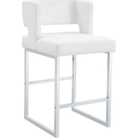CHICFURN Taburetes de bar lote de 2 48x53,3x91,4 cm PU blanco patas metálicas plateadas (1/5)