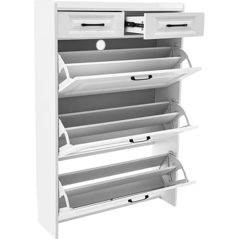 Zapatero, dimensiones 8024120 cm, capacidad para 16-20 pares, diseño de cajón abatible, separadores ajustables, acabado blanco moderno. (1/5)