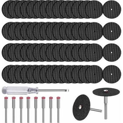 Lot de 60 disques à tronçonner pour Dremel, mini lame de scie circulaire en métal avec 8 mandrins de fixation, accessoires pour outils rotatifs pour couper le métal (1/5)