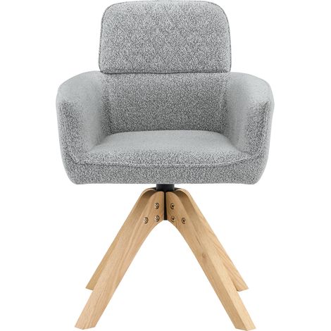 Set di 2 sedie da pranzo girevoli a 360° in tessuto grigio chiaro, gambe in legno e braccioli (1/5)