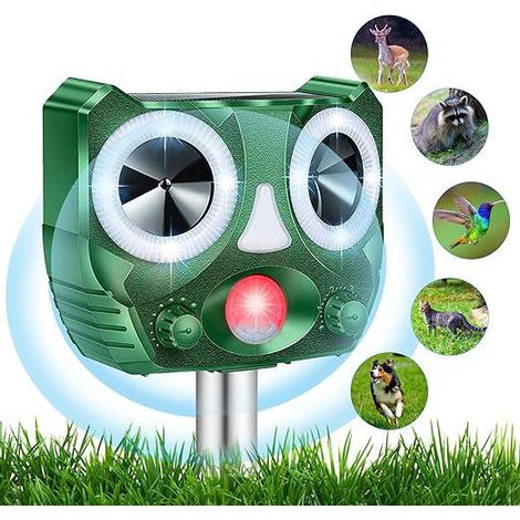 Répulsif ultrasonique pour chats et chiens, rechargeable par énergie solaire et USB, idéal pour l'extérieur. Protège des chiens, chats et oiseaux. Convient pour les jardins, les champs et les pépinièr (1/5)
