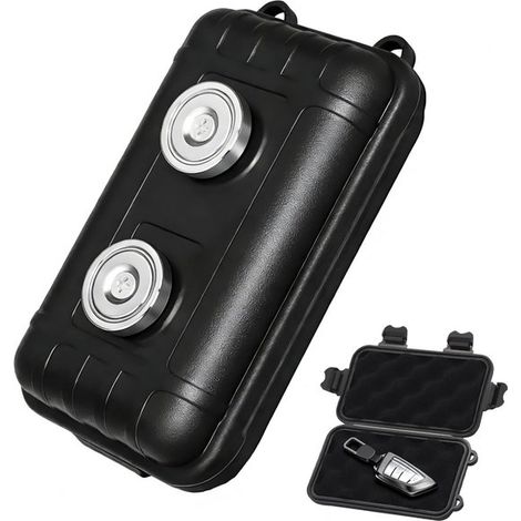 Nascondiglio magnetico per chiavi da esterno, da posizionare sotto il veicolo, antiurto, impermeabile e robusto, con doppio magnete potente, colore nero, adatto per uso esterno, ideale per orologi, ch (1/2)