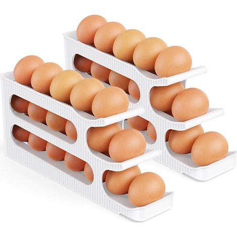 2 Pièces - Rangement Oeuf Frigo - Distributeur Oeuf - Gain De Place Et Roulage Automatique Pour Cuisine Et Réfrigérateur - Transparent - 3 Étages