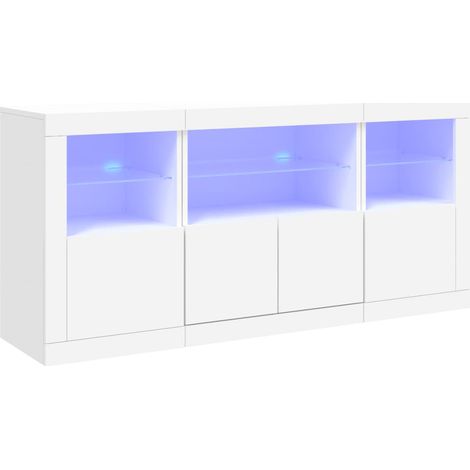 Aparador cómoda cómoda armario mueble organizador cocina salón salón con luces LED 142,5 x 37 x 67 cm blanco 020029829