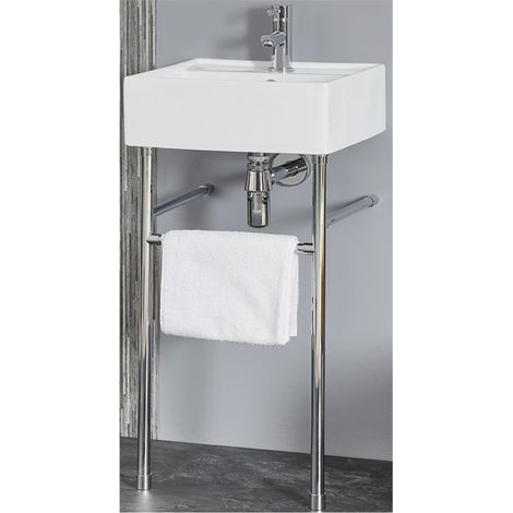 Milano Dalton White Ceramic Bathroom Basin Sink with Chrome Washstand - 410mm x 410mm
