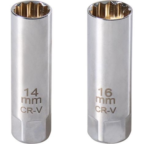 Lot de 2 douilles de bougie d'allumage 16 mm et 14 mm Clé à bougie d'allumage automobile pour un entretien sans effort du moteur Outil de démontage à 12 points (1/4)