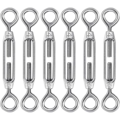 6 Pièces Tendeur de Câble, M4 Tendeur de Fil en Acier Inoxydable 304, Réglable Tendeur Oeil et Oeil, Ridoir Robuste pour Clôtures de Jardin, Suspendre, Cable de Garde Corps (1/5)