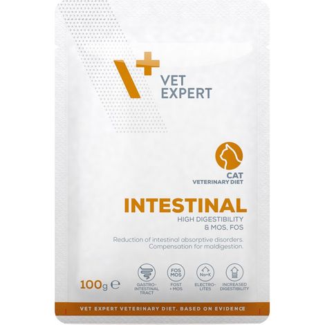 Cibo umido per gatti al pollo e tacchino VET expert INTESTINALE 12 bustine da 100 g (1/4)
