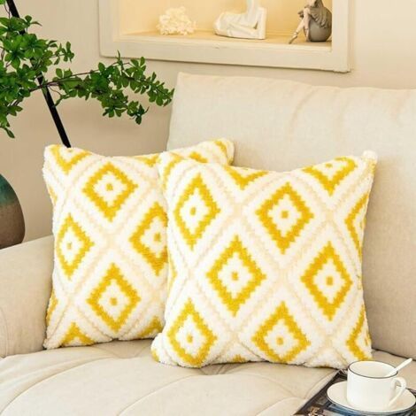 Yellow Plush Cushion Covers 45x45cm, Soft and Comfortable for Sofa and Bed Set of 2 (1/4)