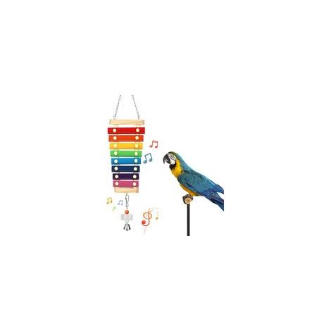 Xilófono colgante grande para loros, juguete de madera natural multicolor para masticar con piedra de afilar para aves grandes y medianas, guacamayos, loros grises africanos, cacatúas y loros amazónic