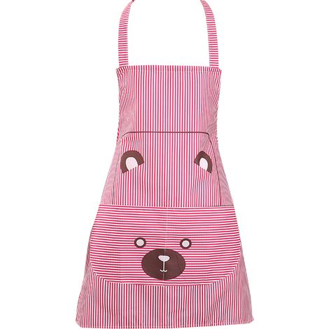 1 tablier de cuisine rayé en polyester avec poche pour homme et femme (rose rouge) (1/4)