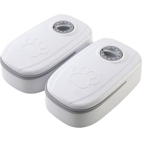 Distributeur de croquettes à minuterie, pour animaux de compagnie, permettant de contrôler la distribution d'aliments secs ou semi-humides, avec une minuterie de 48 heures (gris). (1/4)