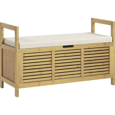 Banc à chaussures coffre de rangement 2 en 1 avec coussin bambou (1/5)