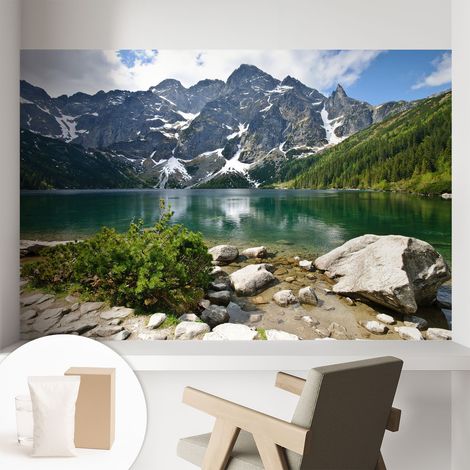 Papier peint intissé décoratif pour salon chambre et cuisine Facile à poser avec colle Lac de montagne 104x70 cm (1/5)