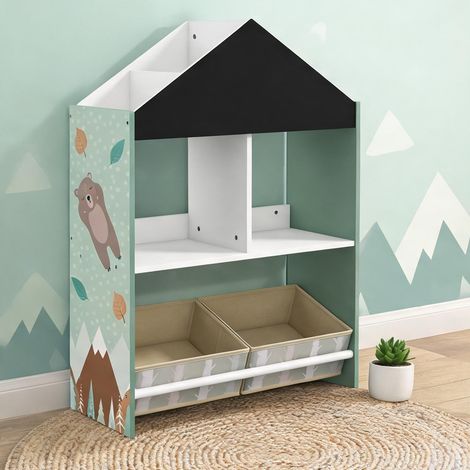 Meuble de rangement enfant 4 tiroirs et 3 étagères verde (1/5)