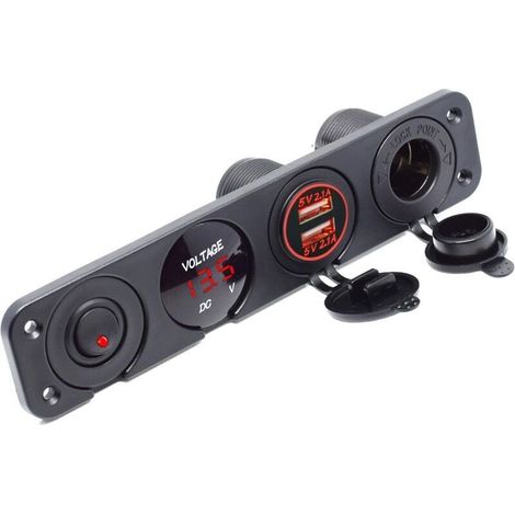 DC 12 V – 24 V LED Digital USB Voltmètre + Panneau de prise d'alimentation USB double 2.1 A/1 A chargeur USB pour voiture bateau marine RV ATV caravane Moto Véhicule téléphone portable (1/5)