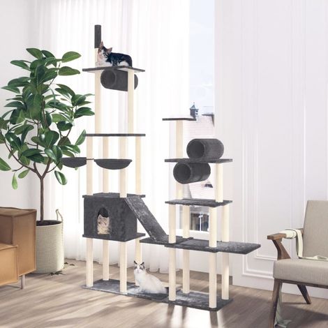 Arbre à chat, Arbre de grattage Jeu Chats, Maison pour Chat avec griffoirs en sisal Gris foncé 279 cm LKOWF36152 (1/5)