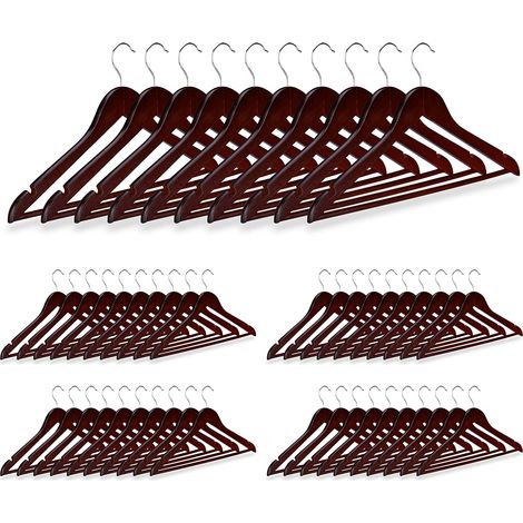 Lot de de 50 cintres avec encoches en bois marron (1/4)
