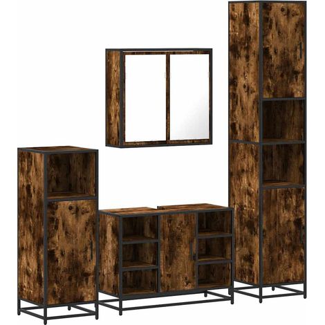 Maison Exclusive - 4-tlg. Badmöbel-Set Räuchereiche Holzwerkstoff