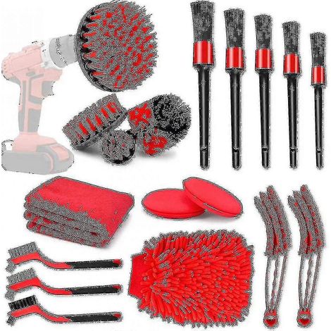 Kit de nettoyage auto 18 pièces avec brosses de detailing et perceuse (1/4)