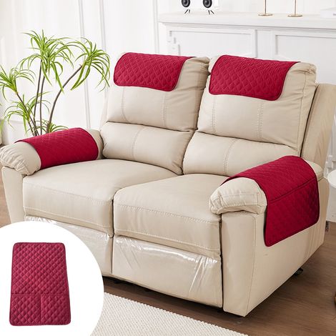 Coussin Bras De Canapé - 57x38 cm - Polyester Rouge - Protège-Bras Universel Avec Poches De Rangement - 1 Pièce (1/5)