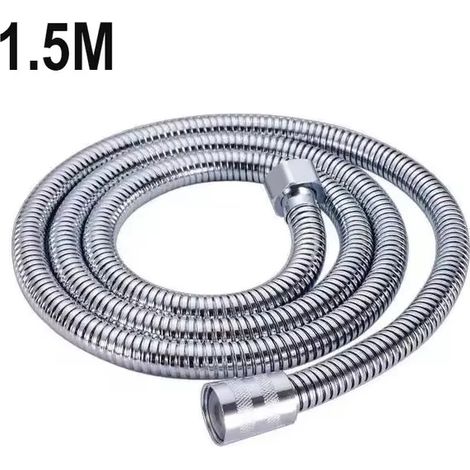 Flexible de douche en acier inoxydable (1,5 m, argent) Noir/Argent, long, rallonge pour douche de salle de bain, tuyau de plomberie pour pommeau de douche (1/5)