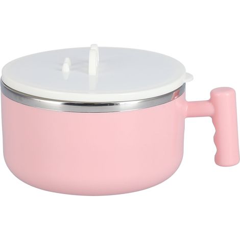 Nudelschüssel-Set aus Edelstahl mit Deckel, tragbar für Studenten und Angestellte, japanischer Stil, große rosa Schüssel mit Besteck. (1/5)