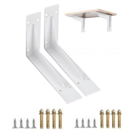 QORVA-Lot de 2 supports d'étagère blancs - 350 mm - Robuste - Pliable - Jusqu'à 300 kg - Gain de place - Pour cuisine, bibliothèque, garage et atelier