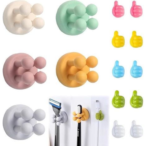 Patère,5 Pcs Crochets Adhésifs en Silicone,Porte Brosse à Dents Mural,Porte Rasoir Douche sans Perçage,10 Crochet à Main en (1/4)