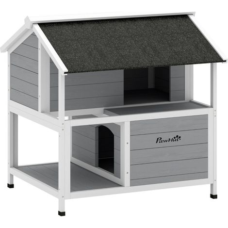 Casetta da esterno per gatti 80 x 93,2 x 95,2 cm in legno di abete grigio - CHICFURN (1/5)