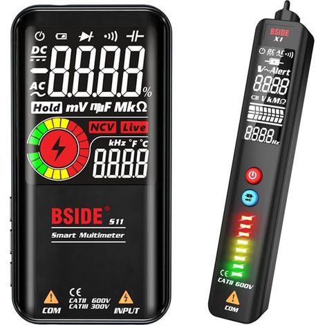 BSIDE Kit Multimètre Intelligent & Stylo Détecteur de Tension avec Grand Écran Couleur Multimètre Rechargeable et Testeur de Tension Kit de Testeur Électrique Combinés Kit de Test pour Électricien (1/4)