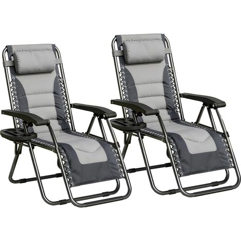Set of 2 Zero Gravity Heavy Duty Outdoor Garden Reclining Chairs with Padded Seat Grey
