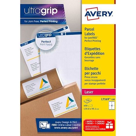 Etiquettes adresses laser 99,1 x 139 mm Avery L7169-100 - Boîte de 400 (1/4)