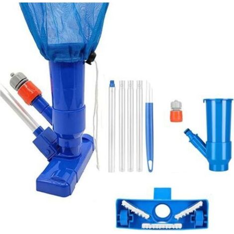 Ensemble aspirateur de piscine, mini aspirateur de piscine à jet, avec brosse, sac et 5 manches, accessoires de nettoyage pour les feuilles, la saleté, le sable et le calcaire.