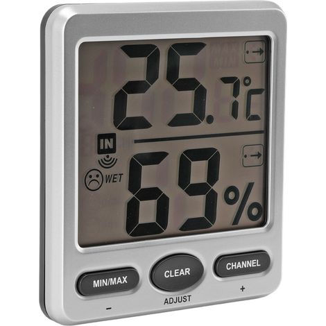 Thermomètre d'ambiance avec grand écran, indicateur de niveau de confort, enregistrement sur 24 heures et capteur d'humidité haute précision pour intérieur et extérieur. (1/5)