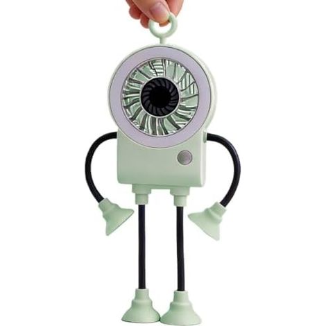 Petit ventilateur de bureau Refroidisseur d'air portable rechargeable en forme de robot avec lumière LED, ventilateur portable à ventouses - Idéal pour la maison, la cuisine, la chambre, la plage, le (1/5)