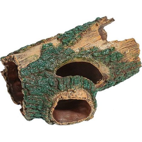 Tronco de árbol hueco de resina para acuarios, Escondite para reptiles, Adecuado para lagartos, serpientes, peces, tortugas, etc, Marrón, verde (1/5)