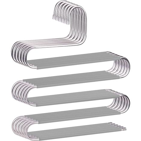 CCYKXAA Set di 6 grucce salvaspazio in acciaio inox a forma di S, antiscivolo, per pantaloni, jeans, sciarpe, ecc. (1/4)