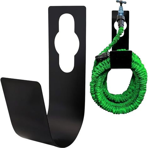 Support de tuyau extensible – en fer durable, peu encombrant et résistant aux intempéries, pour tuyaux de 7,5 à 30 m de long, support de robinet 21,5 x 11,7 x 7,5 cm (1/4)