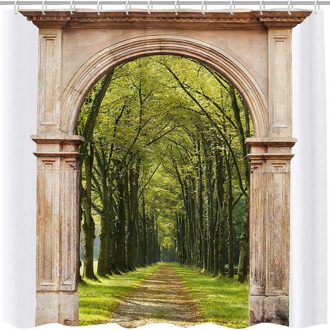 Rideau de douche décor européen rustique rideau de douche rideau de douche paysage rideau de bain avec crochets vert parc salle de bain décor tissu imperméable 180 x 180 cm (1/5)