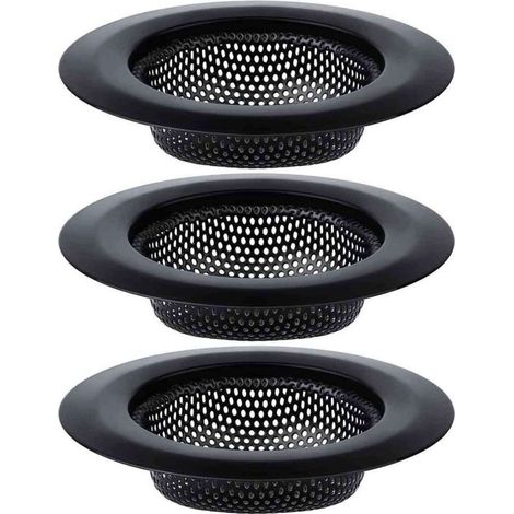 Passoire d'évier de cuisine, passoire en acier inoxydable, compatible lave-vaisselle, noire, lot de 3