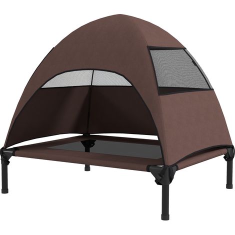 Hundeliege Outdoor mit Dach, Erhöhtes Hundebett für Mittelgroße Hunde, 76 x 61 x 71cm, Kaffee (1/5)