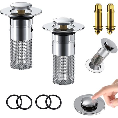 Bouchon Évier Salle De Bain - Mécanisme À Levier - Filtre Anti-Cheveux En Acier Inoxydable 304 - Compatible Universel 34 mm Et 40 mm - 1 Pièce (1/5)