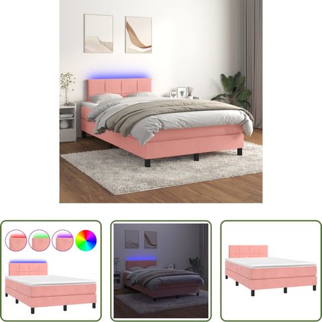 vidaXL LED-Streifen - Boxspringbett mit Matratze & LED Rosa 120x200 cm Samt (1/5)