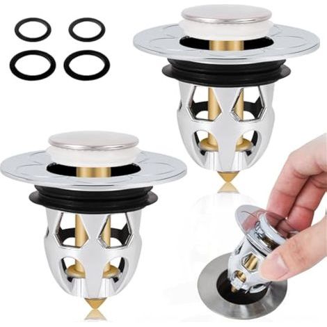 Pop-up-Spülbeckenstöpsel, 2-teiliger Universal-Spülbeckenstöpsel mit 2 Dichtungen, Abflussfilter gegen Verstopfung, Abflussstöpsel für Küche und Bad (34-40 mm) (1/5)